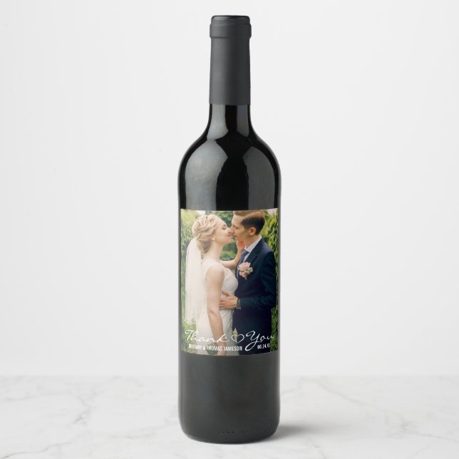 Wedding Heart Photo Thank You Sparkling Wine & Wine Label (Front)