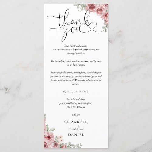 Wedding Heart Script Floral Thank You Place Card