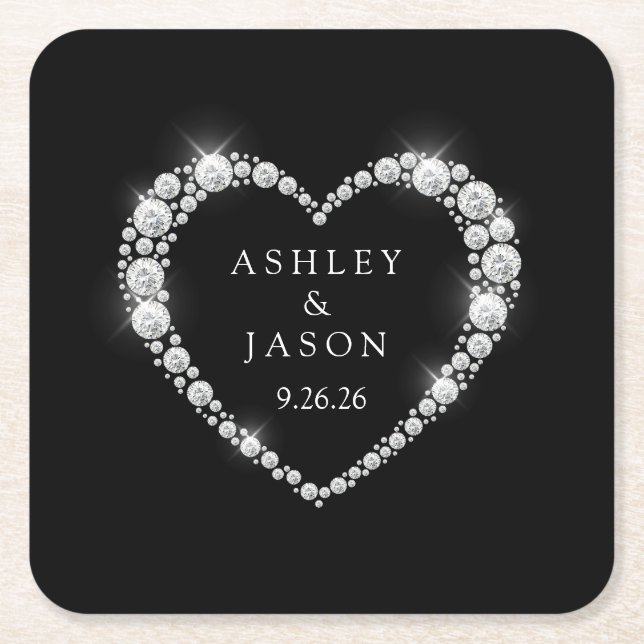 Wedding Heart Square Paper Coaster (Front)