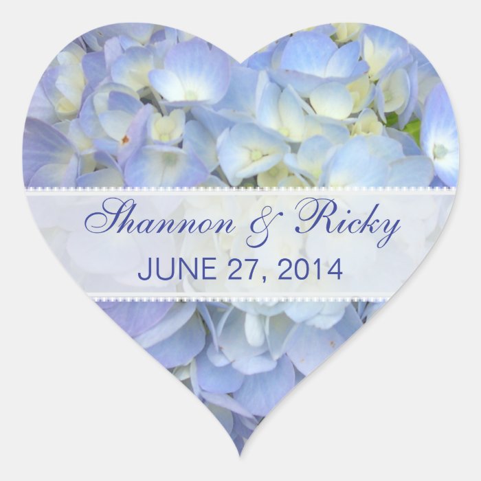 Wedding Heart Sticker in Light Blue Hydrangeas