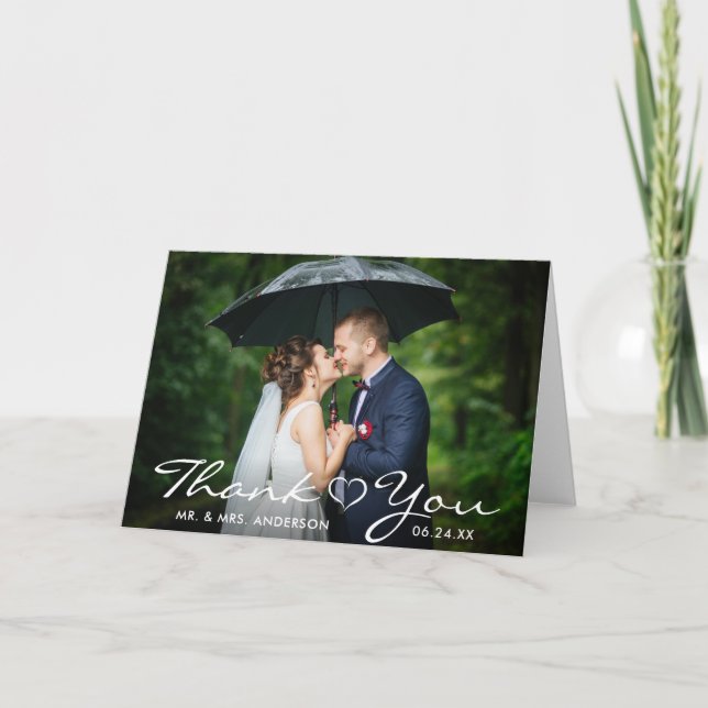 Wedding Heart Thank You Bride Groom Photo Fold Card (Front)