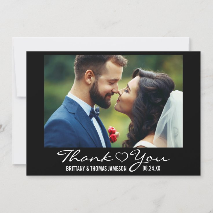 Wedding Heart Thank You Photo Card B&W | Zazzle