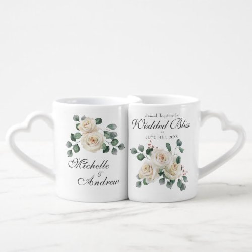 Wedding Heart White Rose Invitation Coffee Mug Set