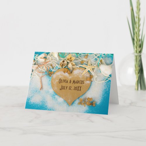 Wedding Heart With Seashells and Starfish Card