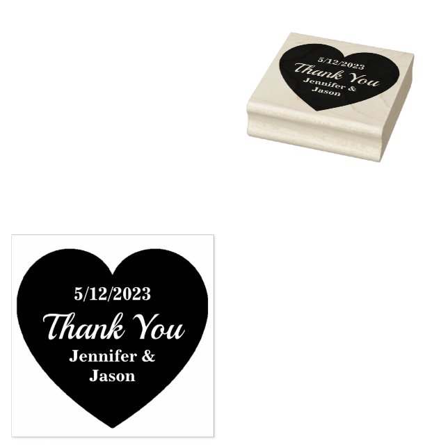 Wedding Heart with Thank You Text  Rubber Stamp (Stamped)