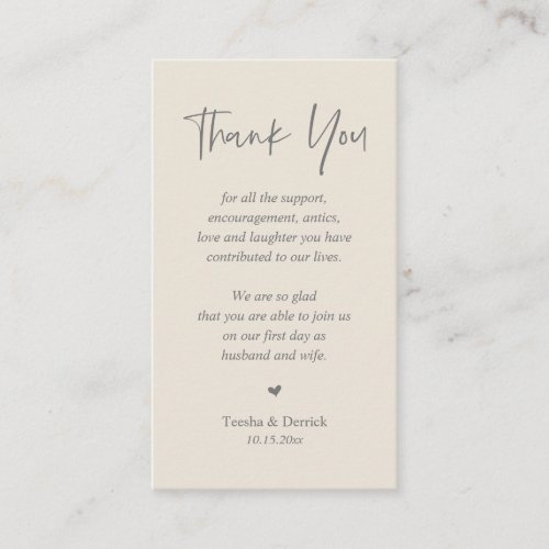 Wedding heartfelt Thank you Modern Cream Grey Enclosure Card