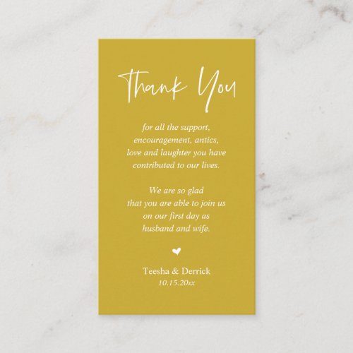 Wedding heartfelt Thank you Modern Yellow Gold Enclosure Card