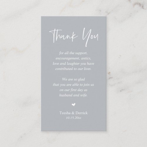 Wedding heartfelt Thank you Pastel Chill Grey Enclosure Card