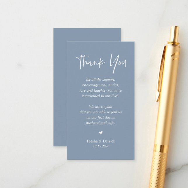 Wedding heartfelt Thank you, Pastel Dusty Blue Enclosure Card (Front/Back In Situ)