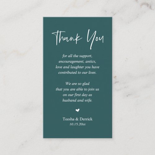 Wedding heartfelt Thank you Pastel Emerald Green Enclosure Card