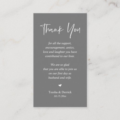 Wedding heartfelt Thank you Pastel Modern Grey Enclosure Card