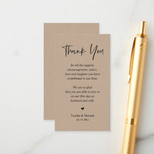 Wedding heartfelt Thank you, Rustic Brown Kraft Enclosure Card