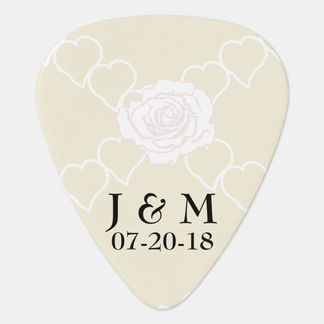 Wedding Hearts and Roses Guitar Pick (Front)