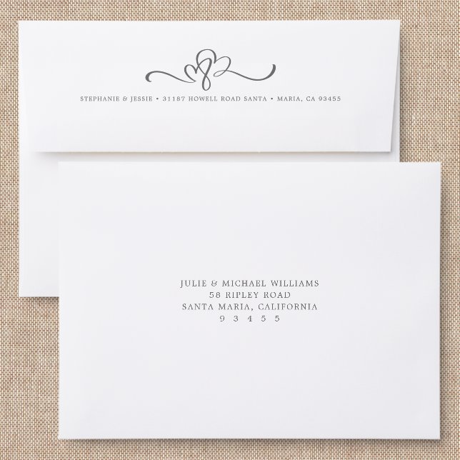 Wedding Hearts Back Addressed Envelopes (Linen)
