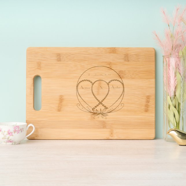 Wedding Hearts Bride and Groom  Engraved Cutting Board (Upright)