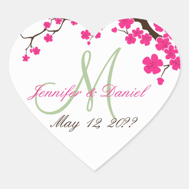 Wedding Hearts Floral Spring Wedding Monogram Heart Sticker (Front)