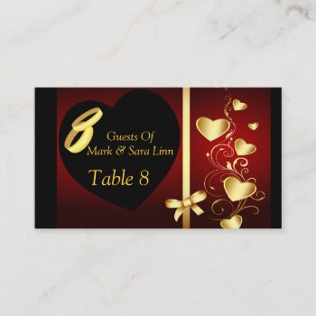 Wedding Hearts Golden Rings Table Place Card by StarStruckDezigns at Zazzle
