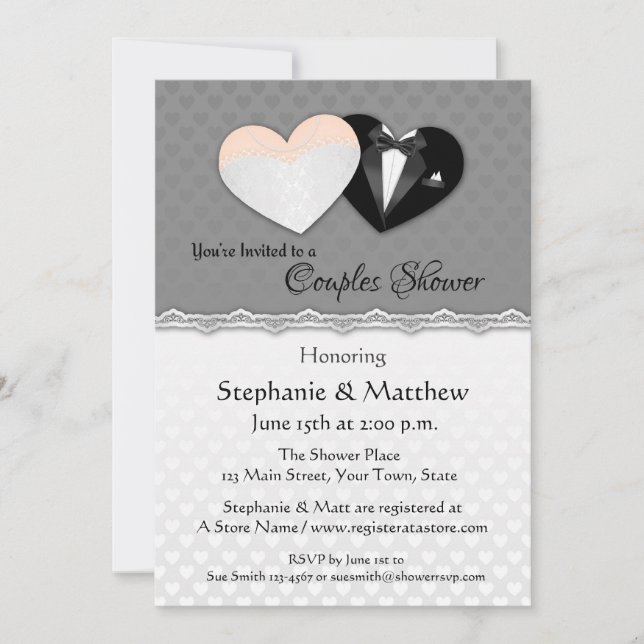 Wedding Hearts, Gray Couple Shower Invitation (Front)