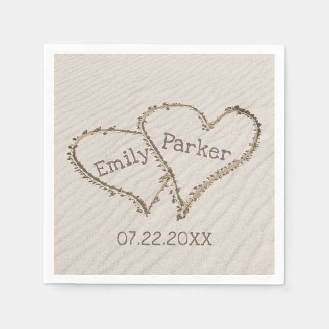 Wedding Hearts in Beach Sand  Napkins (Front)