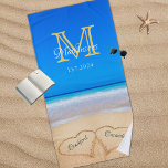 Wedding Hearts in Sand Family Monogram Beach Towel<br><div class="desc">Wedding Hearts in Sand Family Monogram,  Mr. Mrs. Beach Towel.</div>