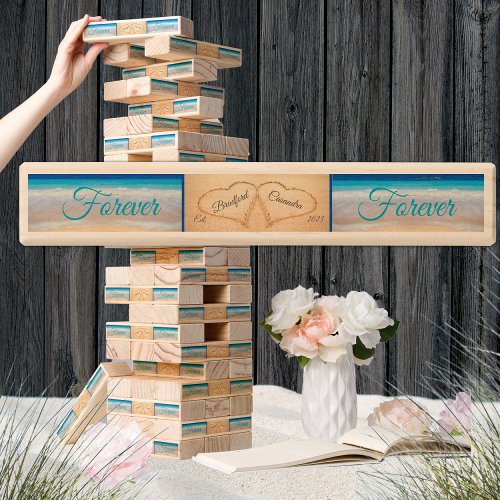 Wedding Hearts in Sand Family Monogram Topple Tower