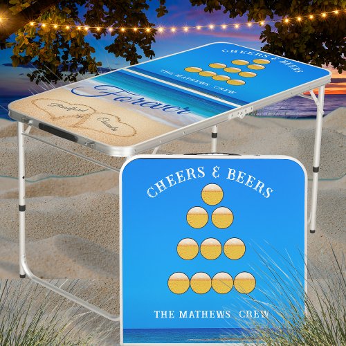 Wedding Hearts in Sand Forever  Beer Pong Table