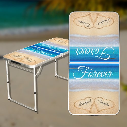 Wedding Hearts in Sand Forever Portable Table