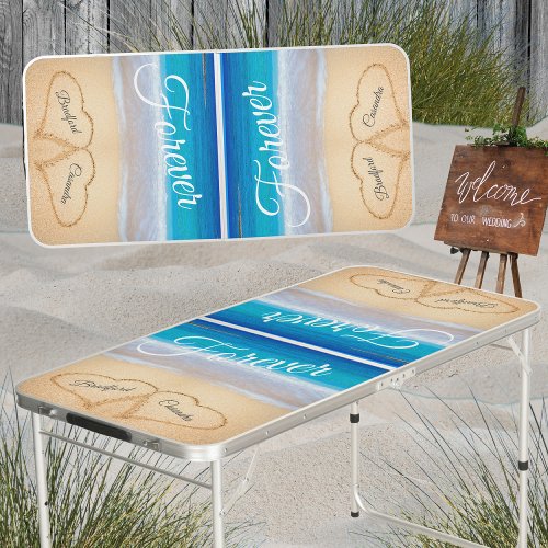 Wedding Hearts in Sand Forever Portable Table