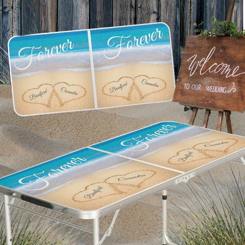 Wedding Hearts in Sand Forever Portable Table