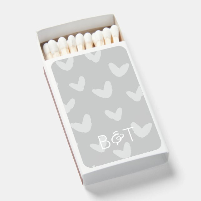 Wedding Hearts INITIAL & INITIAL Love Fire Favor Matchboxes (Front Open)
