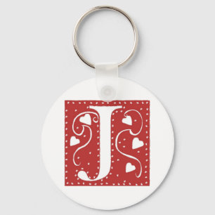 Wedding Hearts Letter J Keychain