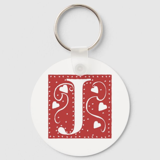 Wedding Hearts Letter J Keychain (Front)