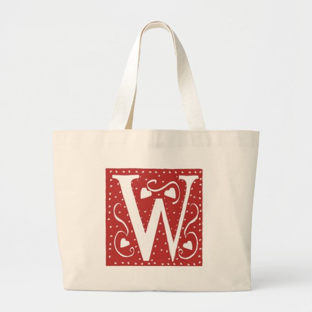 Wedding Hearts Letter W Large Tote Bag (Front)
