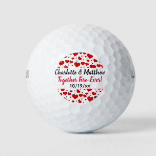 Wedding Hearts Love Red Black Typography Favor Golf Balls