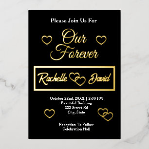 Wedding Hearts Minimalist Elegant Our Forever Gold Foil Invitation