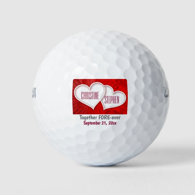 Wedding Hearts Two Joined Interlocked Double Favor Golf Balls (Front)