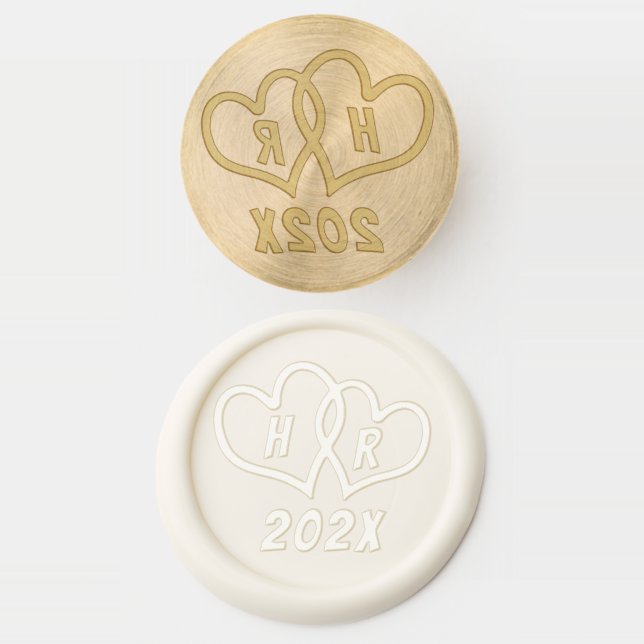 Wedding Hearts With Initials Year Date Wax Seal Stamp (Stamped)