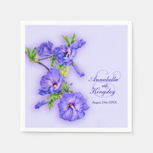 Wedding hibiscus purple blue art custom napkins