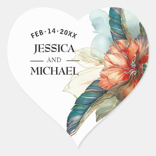 ️ Wedding Hibiscus Serenade Paradise Heart Sticker