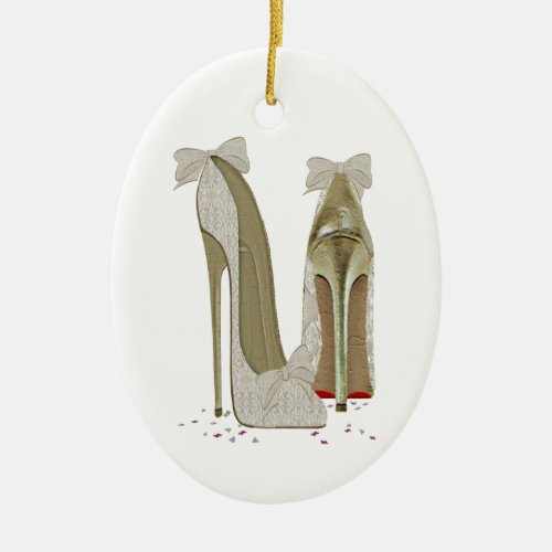 Wedding High Heels Art Ceramic Ornament