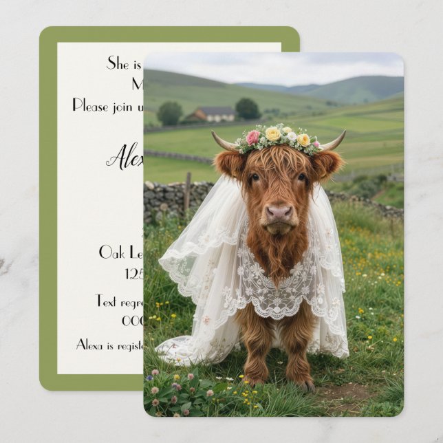 Wedding Highland Cow Bridal Shower Invitation (Front/Back)