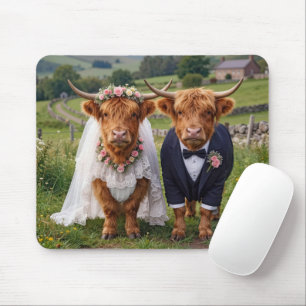 Wedding Highland Cows in a Pasture Mouse Pad