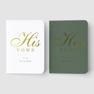 Wedding His Her Vow Bride Groom Vows White Green Foil Vow Books
