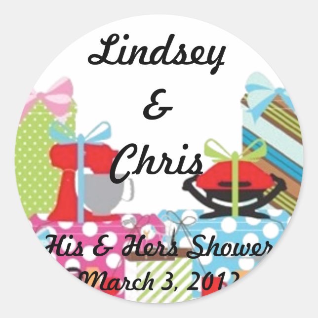 Wedding His & Hers Shower Sticker Personalized (Front)