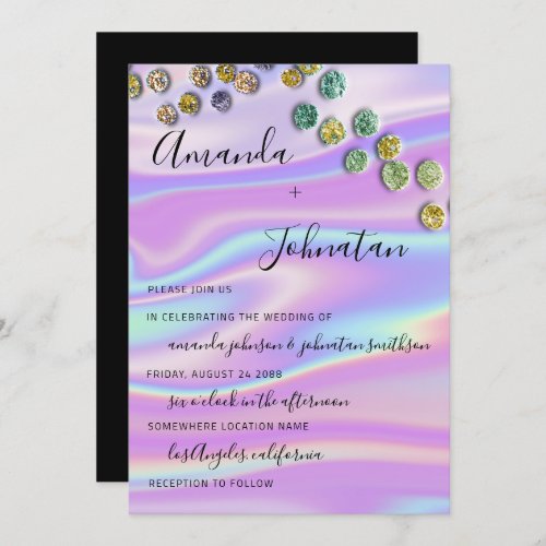 Wedding Holographic Monogram Confetti Invitation