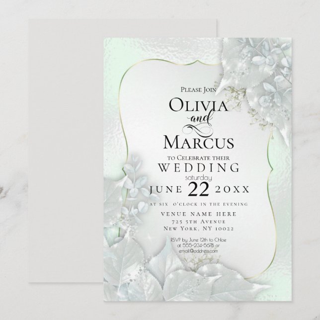WEDDING | Honeydew Green Pearl Shimmer Invitation (Front/Back)