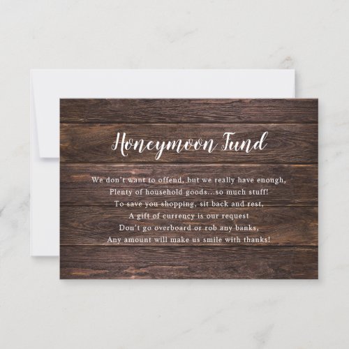 Wedding Honeymoon card  rustic dark wood