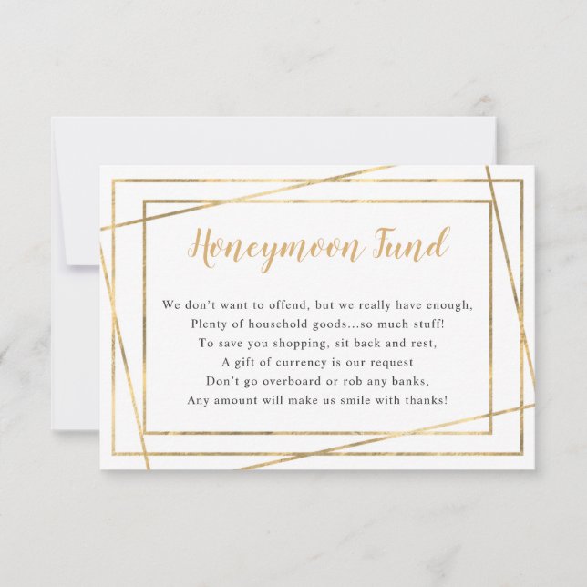 Wedding Honeymoon card | simple gold frame (Front)