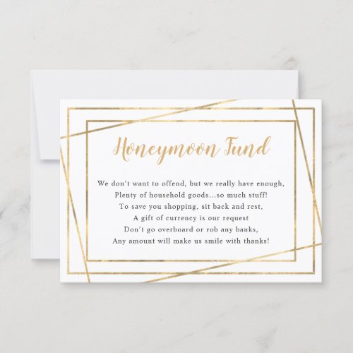 Wedding Honeymoon card  simple gold frame