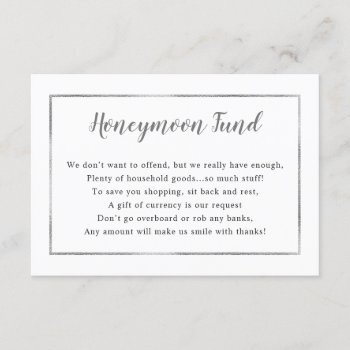 Wedding Honeymoon Card | Simple Silver Frame by lemontreeweddings at Zazzle
